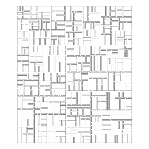 Subdivide rectangles either horizontal or vertical until it has reached a minimal size.

- balance1: how much to be splitted from center
- balance2: how much the size should be taken in account for choosing horizontal or vertical split
- balance3: how much chance to stop continuing splitting up

#kdtree