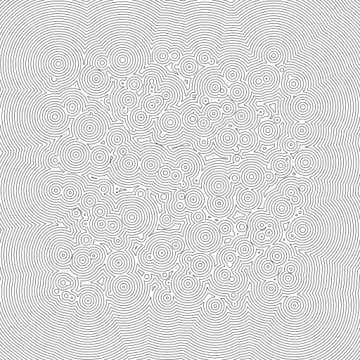 A quick experiment to visualize a 2D Signed Distance Field (SDF) using the Contour Lines utility code from https://turtletoy.net/turtle/104c4775c5
For more 2D SDF functions see: https://www.iquilezles.org/www/articles/distfunctions2d/distfunctions2d.htm
#contourlines #sdf #signeddistancefields