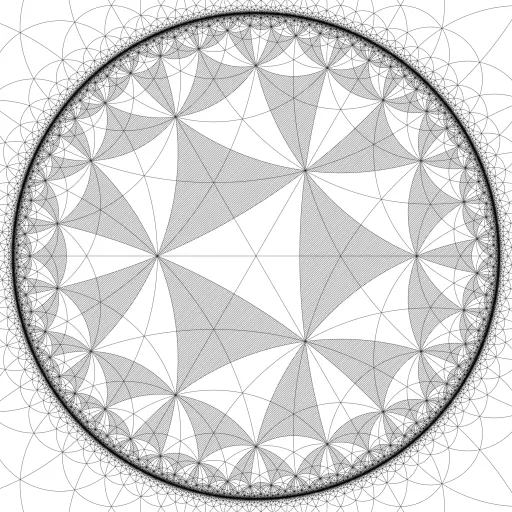 Based on https://turtletoy.net/turtle/d176924430. The tiles can be filled using an alternating pattern when k is even (again using code from David E. Joyce - https://mathcs.clarku.edu/~djoyce/poincare/).

Useful Resources:
https://en.wikipedia.org/wiki/Poincar%C3%A9_disk_model
https://strauss.hosted.uark.edu/papers/hypcomp.pdf
https://mathcs.clarku.edu/~djoyce/poincare/
https://www.shadertoy.com/view/3tBGDD

#Poincare 
