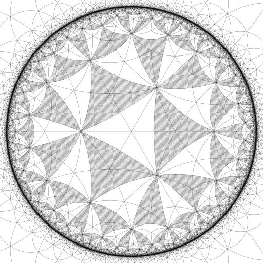 Based on https://turtletoy.net/turtle/d176924430. The tiles can be filled using an alternating pattern when k is even (again using code from David E. Joyce - https://mathcs.clarku.edu/~djoyce/poincare/).
Useful Resources:
https://en.wikipedia.org/wiki/Poincar%C3%A9_disk_model
https://strauss.hosted.uark.edu/papers/hypcomp.pdf
https://mathcs.clarku.edu/~djoyce/poincare/
https://www.shadertoy.com/view/3tBGDD
#Poincare