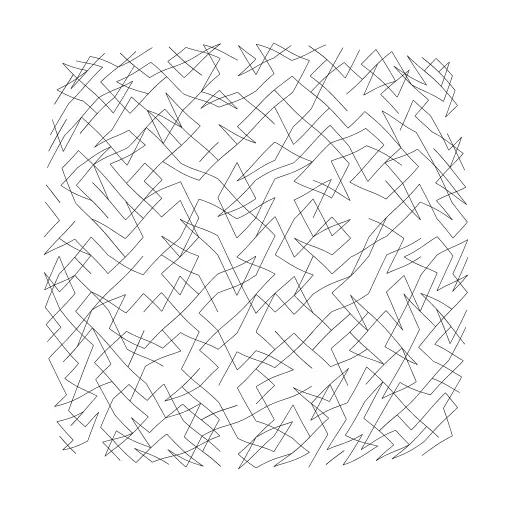 Create lines from a position to random offset, but a point may be touched only few times. Its simple and random, but since everything is drawn on grid positions, it looks like there is still order.
Update; added some fun tortoise transfoms on it