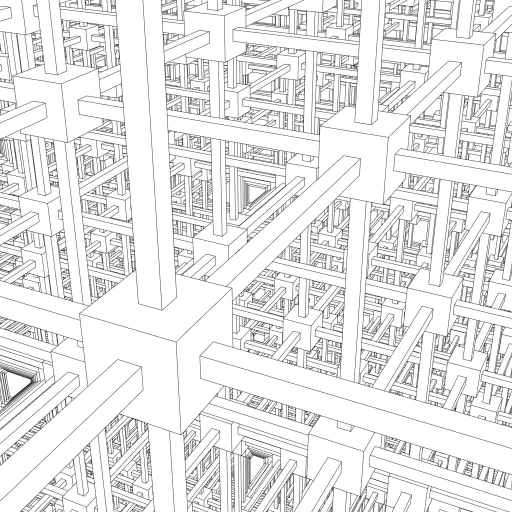 Based on Cubic space division by Escher: https://www.wikiart.org/en/m-c-escher/cubic-space-division. 

Cubic space division 1: https://turtletoy.net/turtle/4487884a96

#polygons #3D #Escher
