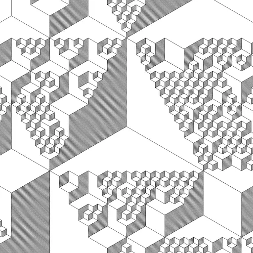Spawning hexagons recursively.
#hexagon #fractal