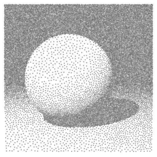I have combined the raytraced scene of https://turtletoy.net/turtle/11075dfee0 with the circle-packing algorithm of https://turtletoy.net/turtle/f9915c1d89 to get some sort of dithering.
#raytracer #pixels #rays #dithering