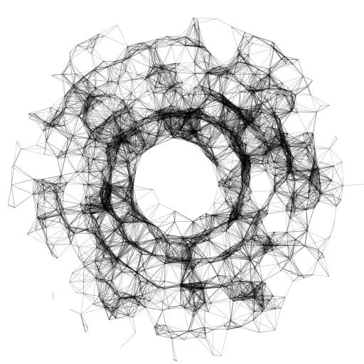 Create x amount points in a grid or shape and add bit of offset to its place. Filter out all points that are in its near attraction distance range, draw lines between those.