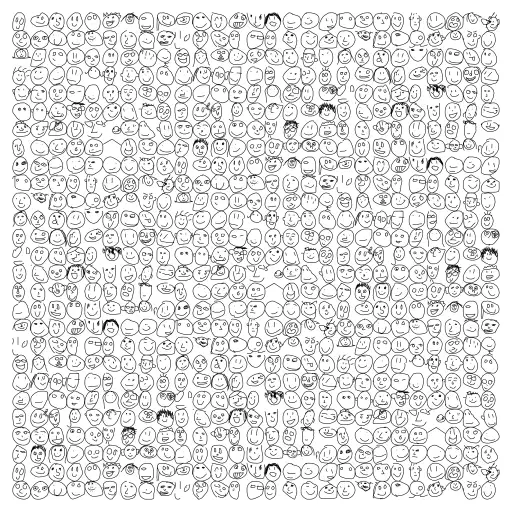 Hand drawn faces, from https://github.com/googlecreativelab/quickdraw-dataset (smaller selection converted to smaller+easier to process format)

https://twitter.com/mknol
#handdrawing