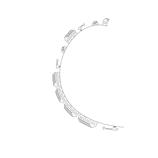 A tortoise (see: https://turtletoy.net/turtle/102cbd7c4d) with a 'path transform' is used to draw houses, bicycles, and geese.
#tortoise #path
