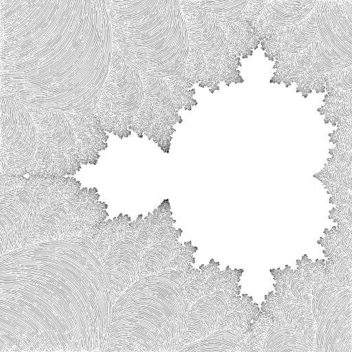 I am just forking the awesome turtles of @llemarie https://turtletoy.net/turtle/48b30c6521

This one uses the smooth Mandelbrot iteration count formula: https://www.iquilezles.org/www/articles/mset_smooth/mset_smooth.htm

I made some changes to the PoissonDiscGrid (using a queue), so I could improve precision without getting incorrect self-intersection tests. 

#fractal #mandelbrot