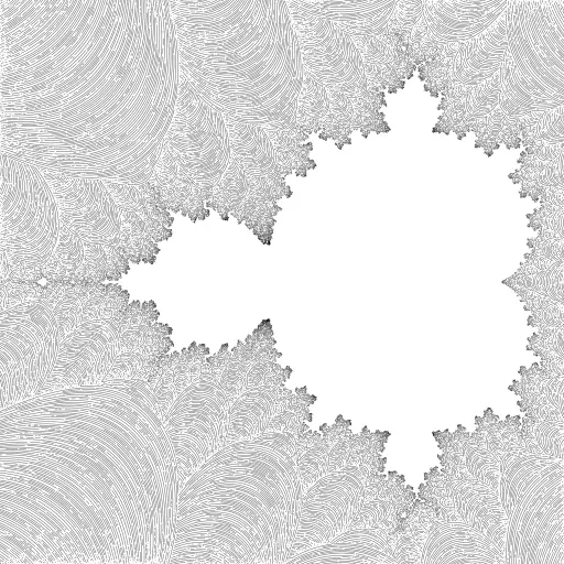 I am just forking the awesome turtles of @llemarie https://turtletoy.net/turtle/48b30c6521



This one uses the smooth Mandelbrot iteration count formula: https://www.iquilezles.org/www/articles/mset_smooth/mset_smooth.htm



I made some changes to the PoissonDiscGrid (using a queue), so I could improve precision without getting incorrect self-intersection tests. 



#fractal #mandelbrot