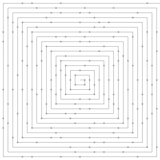 Ulam spiral

https://en.wikipedia.org/wiki/Ulam_spiral



Function source from https://medium.com/acrossthegalaxy/grid-spiral-search-formula-3b476bfdd2df