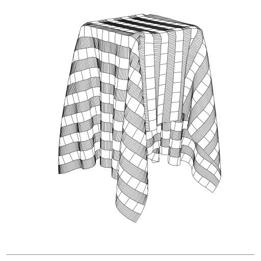 Verlet integration is used to simulate cloth. 
The code is not optimized (and very slow) and self-intersection of the cloth is not prevented. 

https://en.wikipedia.org/wiki/Verlet_integration

#physics #cloth
