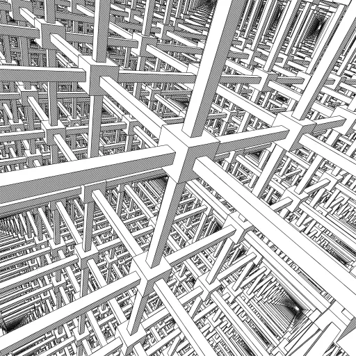 A Utility class to collect and sort all (partially) visible faces of a voxel world. In this turtle, the faces are drawn using the Polygon Clipping utility code from https://turtletoy.net/turtle/a5befa1f8d.



Note that the raycaster shoots rays at a fixed sample density, so small faces can be missed.



#voxels #utility