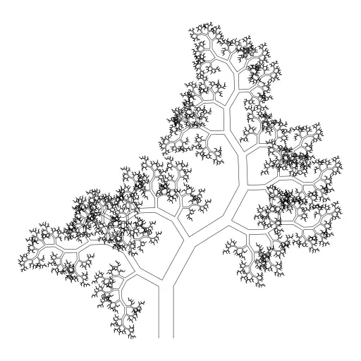 My take on the Pythagoras Tree.
- Symmetry is used to lerp the angle to PI/4 at branches
- AngleMod and AngleTest can be used to swap the left- and right-angle at certain depths.
https://turtletoy.net/turtle/da47b4247b#rotAngle=0.786,aspect=0.5,symmetry=1,cutOffSize=0.125,drawMode=1,angleModulo=3,tension=0
https://turtletoy.net/turtle/da47b4247b#rotAngle=1.126,aspect=10,symmetry=1,cutOffSize=0.104,drawMode=0,angleModulo=3,tension=0
https://turtletoy.net/turtle/da47b4247b#rotAngle=0.594,aspect=1.001,symmetry=1,cutOffSize=0.104,drawMode=1,angleModulo=0,tension=1
#fractal #pythagor