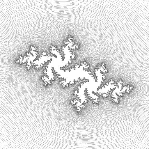 A visualisation of the distance to a Julia set.

https://iquilezles.org/articles/distancefractals/
https://en.wikipedia.org/wiki/Julia_set 

#fractal #juliaset